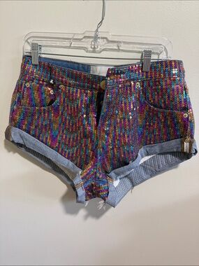 One Teaspoon Multicolor Sequin Denim Shorts